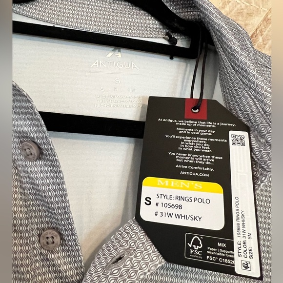 NWT Antigua Rings Men’s Golf Polo Medium White Skyscraper - Picture 3 of 5